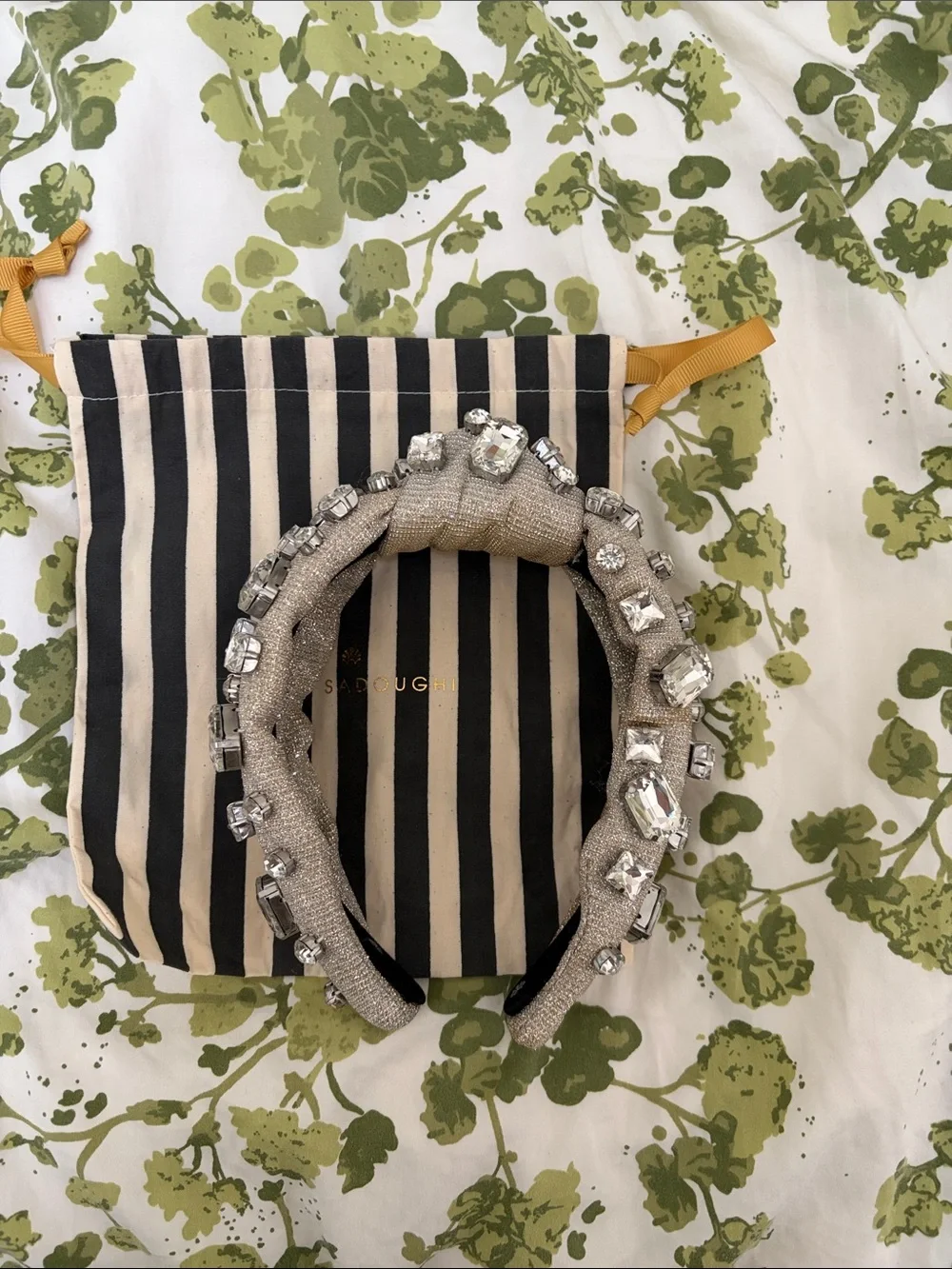 Lele Sadoughi Metallic Silver Crystal Padded Headband